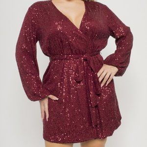 Burgundy Sequin Dress - Plus Size